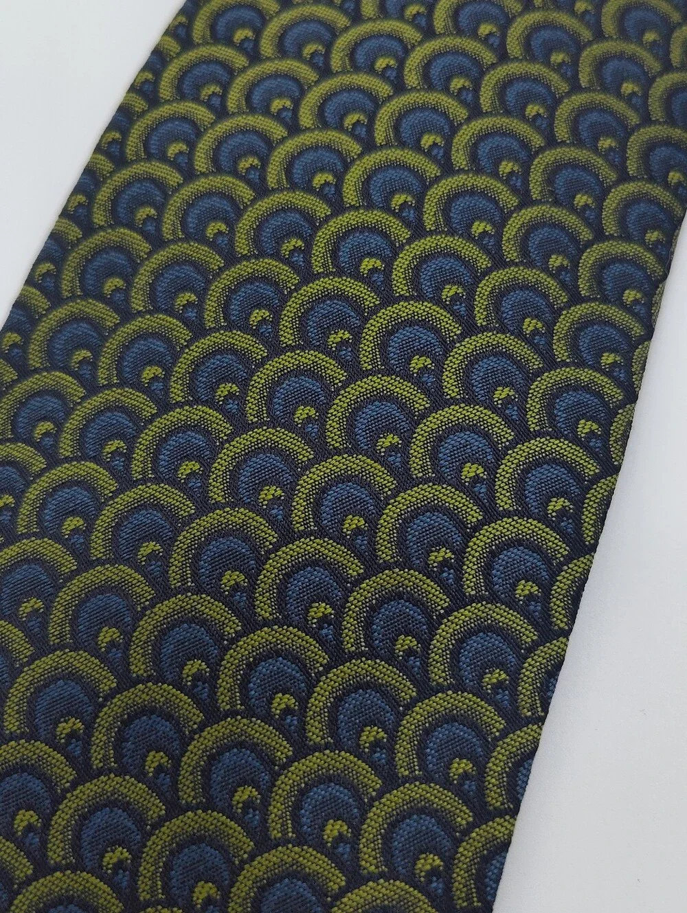 Vintage CHRISTIAN DIOR Cravates Paris Silk Tie Navy Green Geometric 53